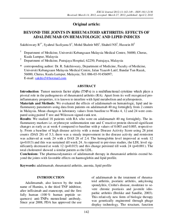 (PDF) Beyond the joints in rheumatoid arthritis