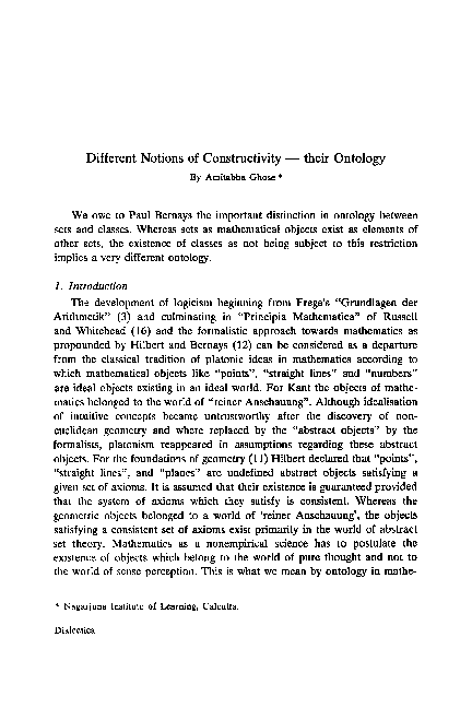 (PDF) Different Notions of Constructivity ? their Ontology