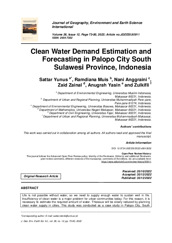 (PDF) Clean Water Demand Estimation and Forecasting in Palopo City ...