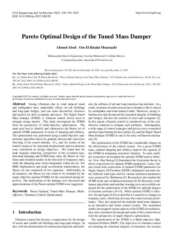 (PDF) Pareto Optimal Design of the Tuned Mass Damper