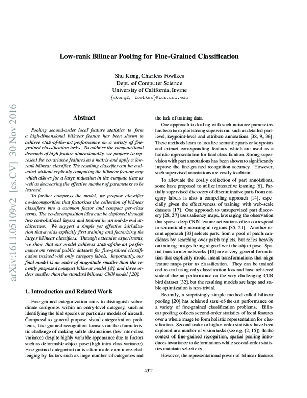 (PDF) Low-Rank Bilinear Pooling for Fine-Grained Classification