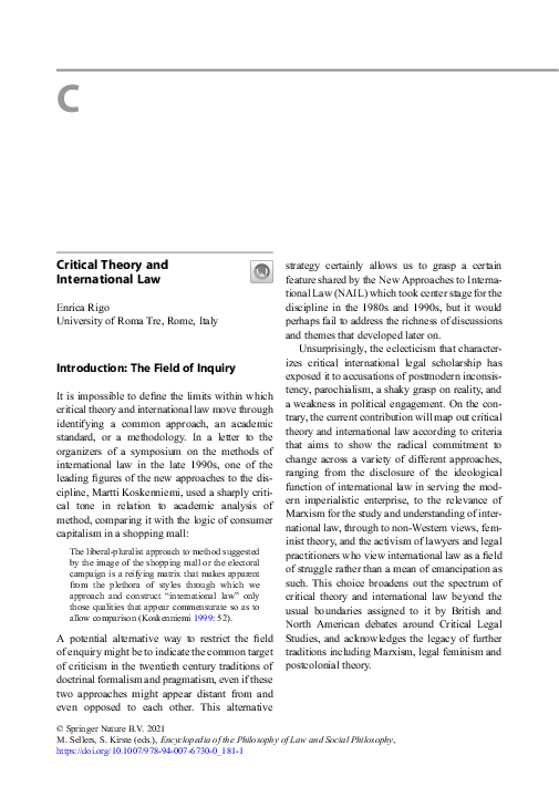 (PDF) Critical Theory and International Law