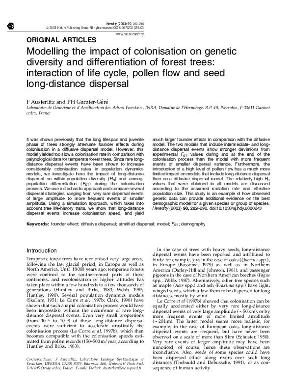 (PDF) Modelling the impact of colonisation on genetic diversity and ...