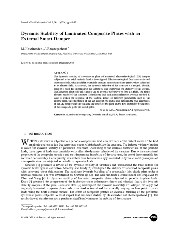(PDF) Dynamic Stability of Laminated Composite Plates with an External ...