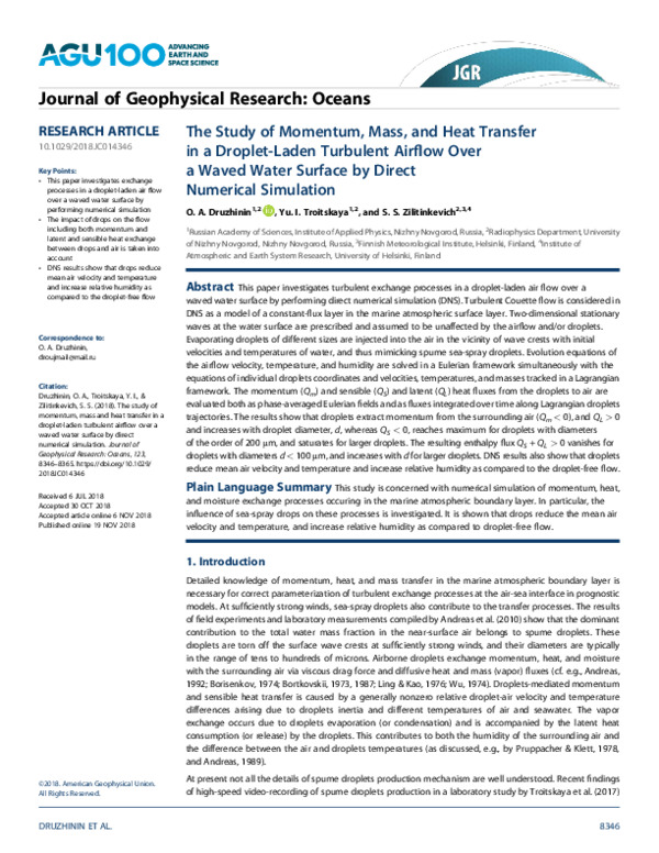 (PDF) The Study of Momentum, Mass, and Heat Transfer in a Droplet-Laden ...