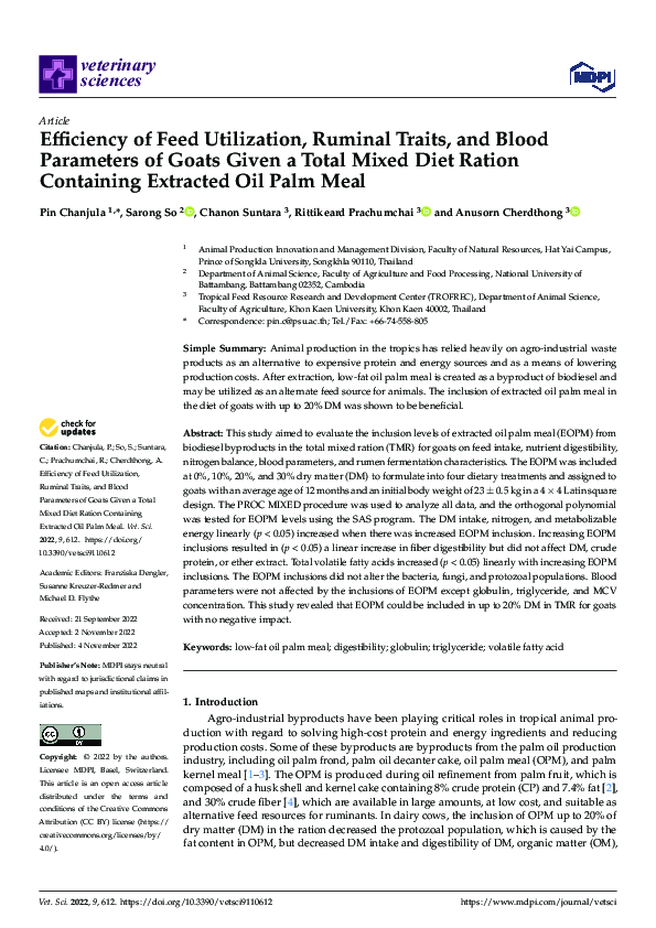 (PDF) Efficiency of Feed Utilization, Ruminal Traits, and Blood ...