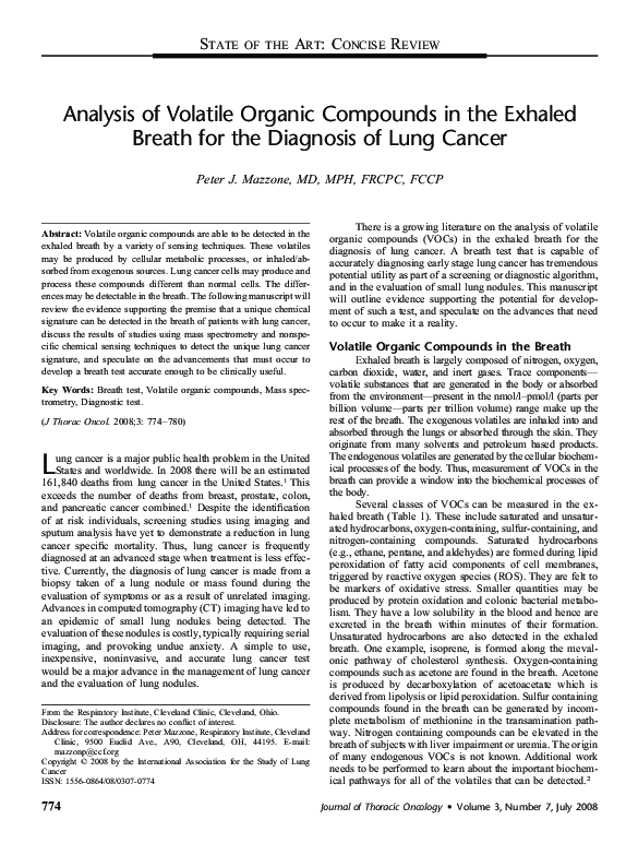 (PDF) Analysis of Volatile Organic Compounds in the Exhaled Breath for ...