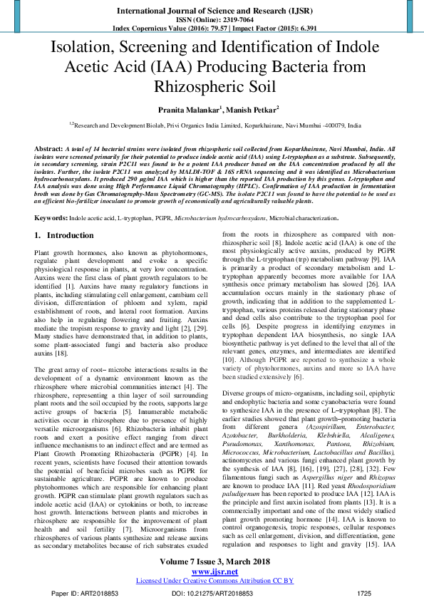 (PDF) Isolation , Screening and Identification of Indole Acetic Acid ...