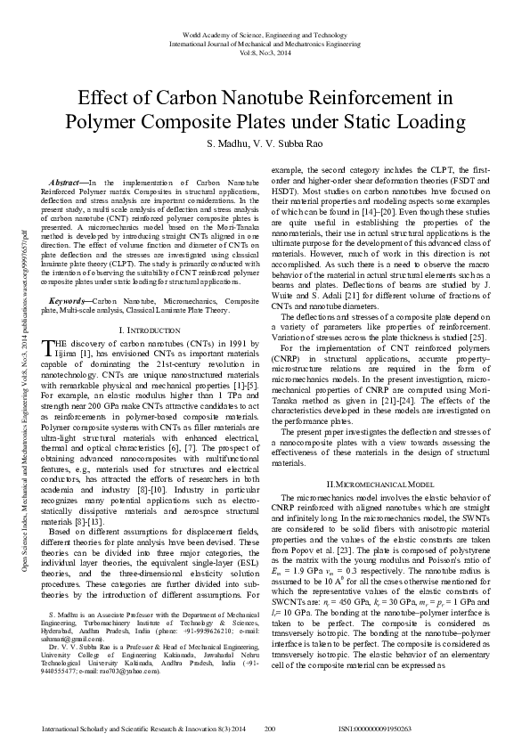 (PDF) Effect Of Carbon Nanotube Reinforcement In Polymer Composite ...