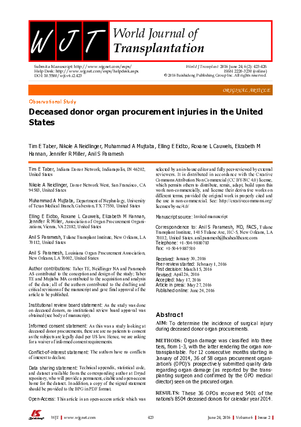 (PDF) Deceased donor organ procurement injuries in the United States