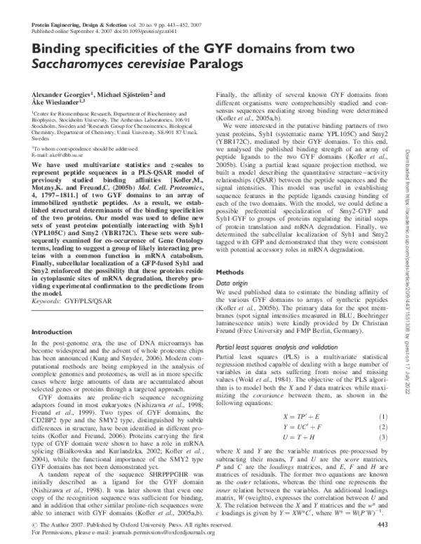 (PDF) Binding specificities of the GYF domains from two Saccharomyces ...