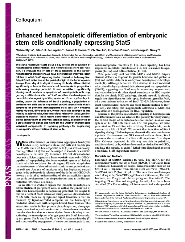 (PDF) Enhanced hematopoietic differentiation of embryonic stem cells ...