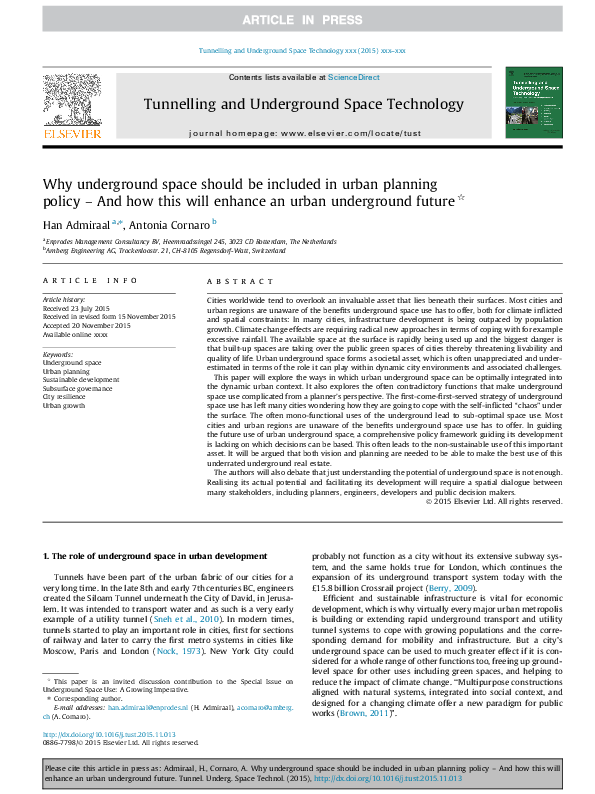 (PDF) Why underground space should be included in urban planning policy ...