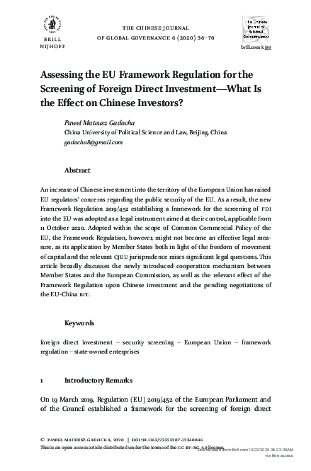 (PDF) Assessing the EU Framework Regulation for the Screening of ...