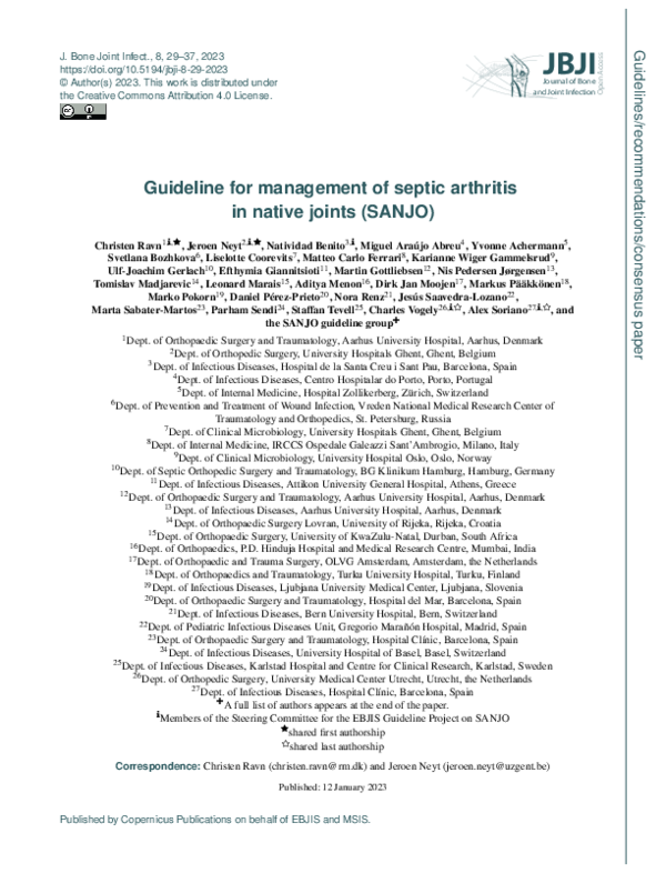 (PDF) Guideline for management of septic arthritis in native joints