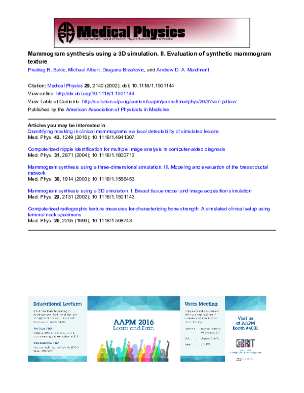(PDF) Mammogram synthesis using a 3D simulation. II. Evaluation of ...