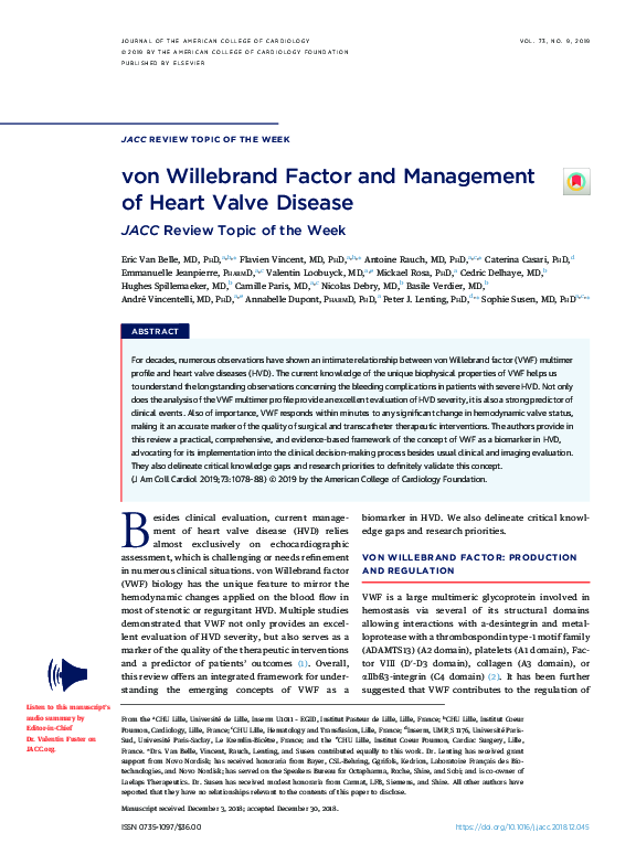 (PDF) von Willebrand Factor and Management of Heart Valve Disease