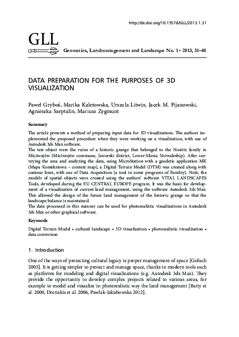(PDF) Data preparation for the purposes of 3D visualization