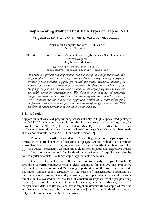 (PDF) Implementing Mathematical Data Types on Top of .NET