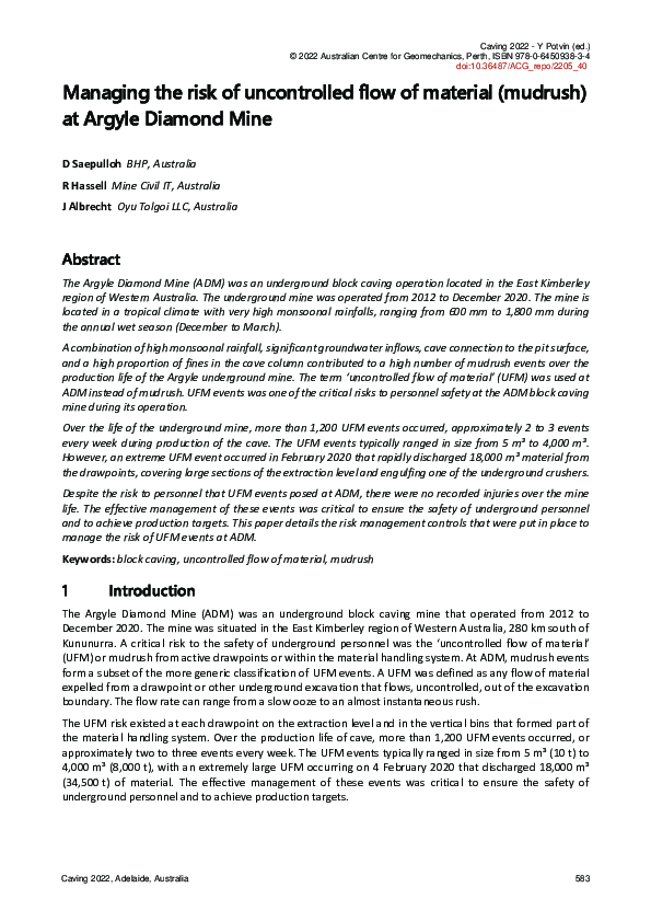 (PDF) Managing the risk of uncontrolled flow of material (mudrush) at ...