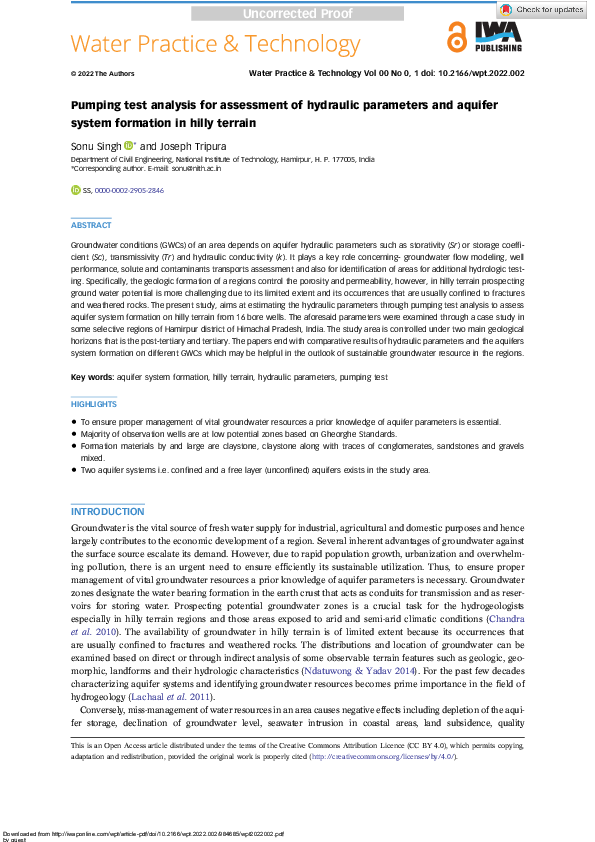 (PDF) Pumping test analysis for assessment of hydraulic parameters and ...