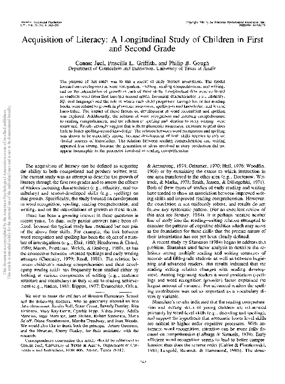 (PDF) Acquisition of literacy: A longitudinal study of children in ...
