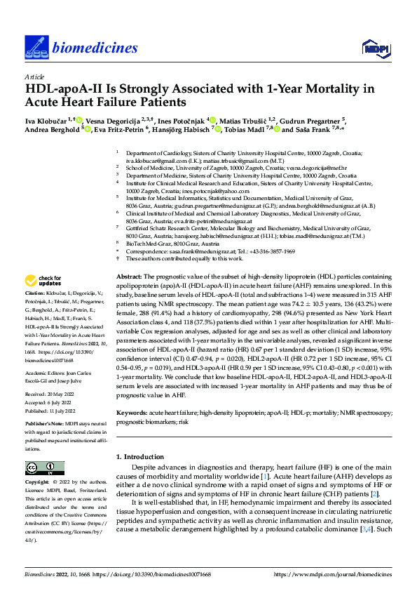 (PDF) HDL-apoA-II Levels Predict 1-Year Mortality in Heart Failure