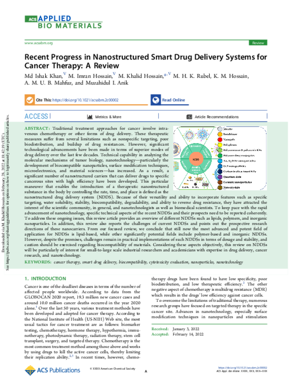 (PDF) Recent Progress in Nanostructured Smart Drug Delivery Systems for ...