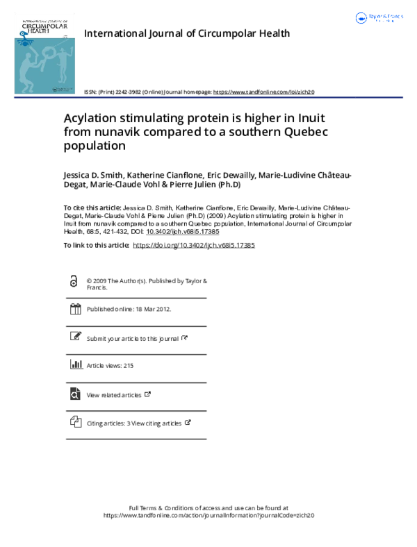 (PDF) Acylation stimulating protein is higher in Inuit from nunavik ...