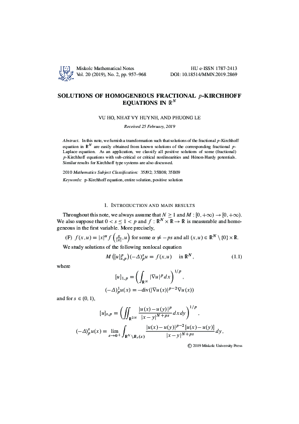 (PDF) Solutions of homogeneous fractional p-Kirchhoff equations in R^N