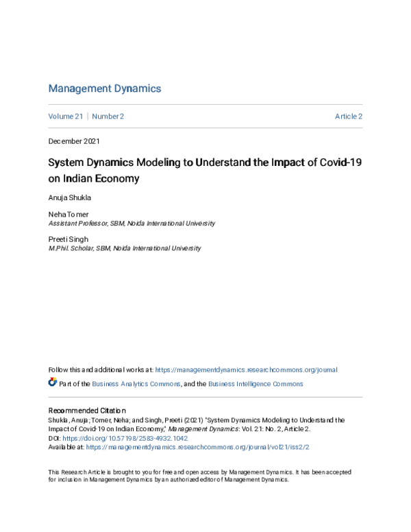 (PDF) System Dynamics Modeling to Understand the Impact of Covid-19 on ...