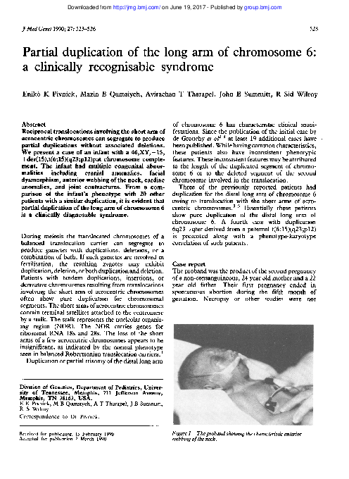 (PDF) Partial duplication of the long arm of chromosome 6: a clinically ...