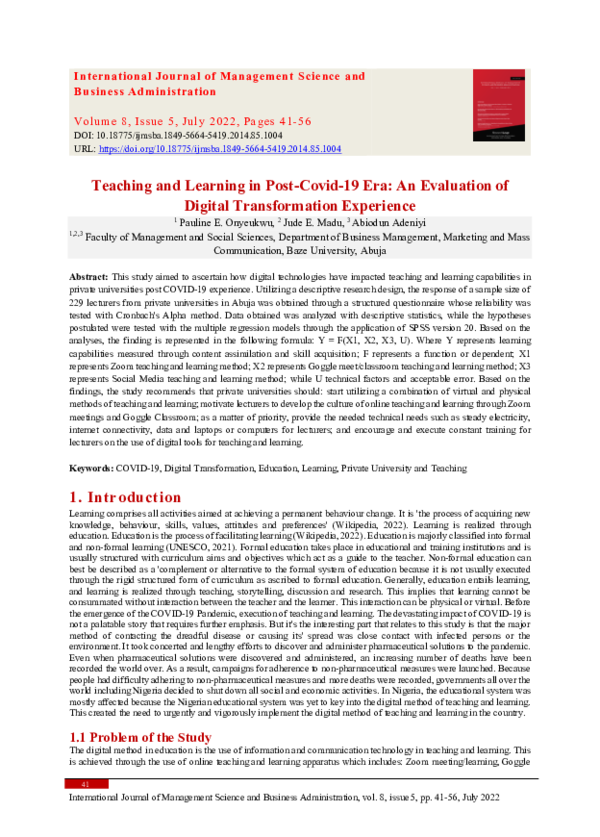 (PDF) Teaching and Learning in Post-Covid-19 Era: An Evaluation of ...
