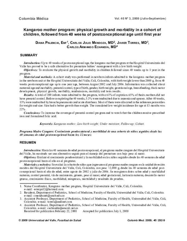 (PDF) Kangaroo mother program: physical growth and morbidity in a ...