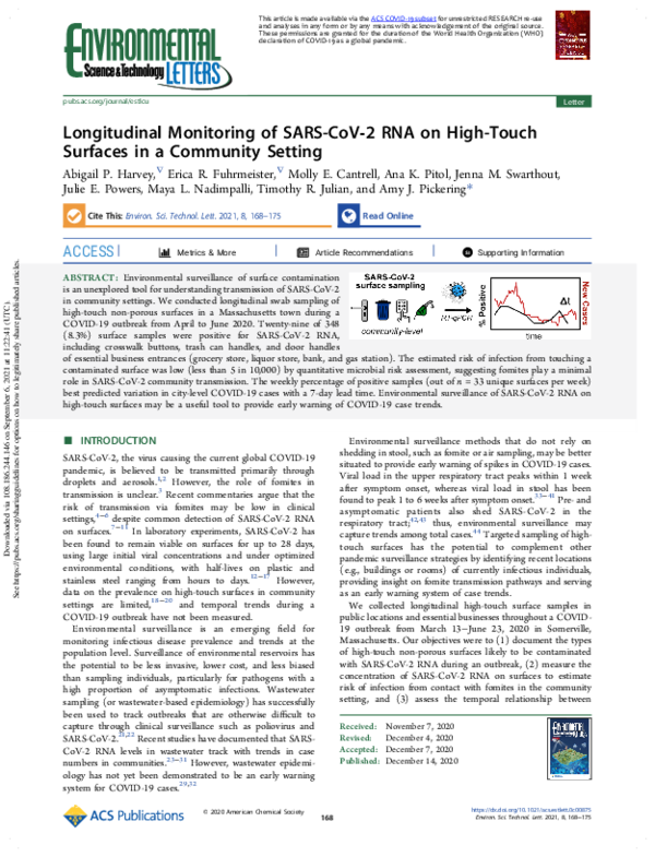 (PDF) Longitudinal Monitoring of SARS-CoV-2 RNA on High-Touch Surfaces ...