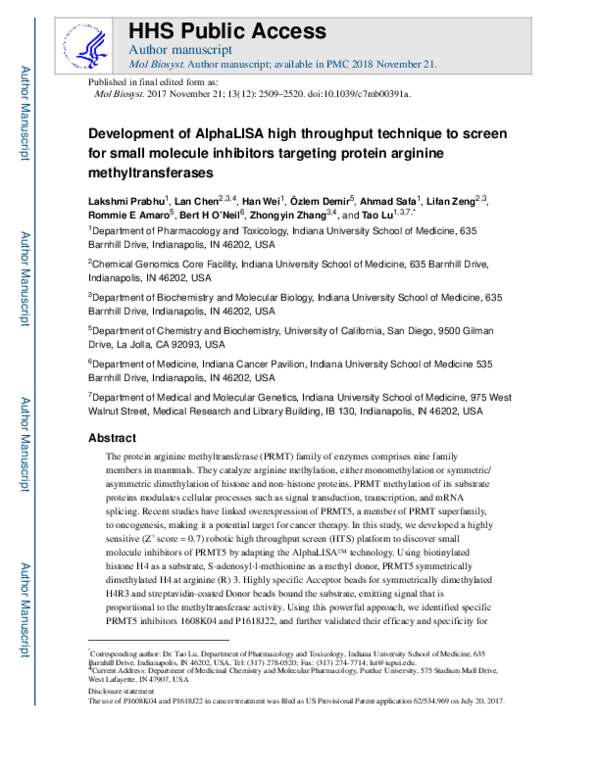 (PDF) Development of an AlphaLISA high throughput technique to screen ...