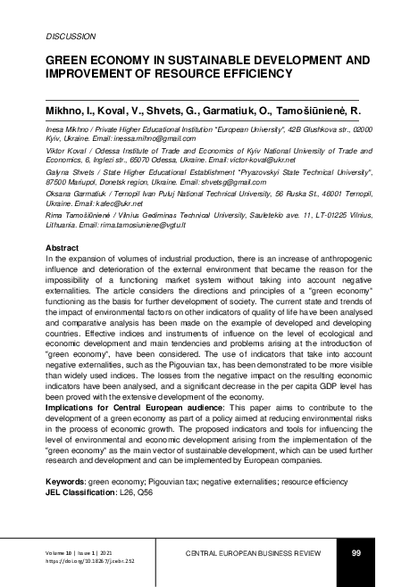 (PDF) Green Economy in Sustainable Development and Improvement of ...