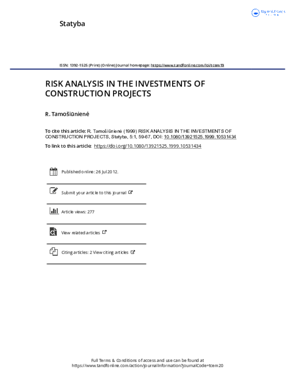 (PDF) Risk Analysis in the Investments of Construction Projects