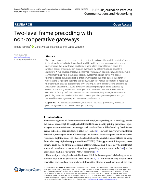 (PDF) Two-level frame precoding with non-cooperative gateways