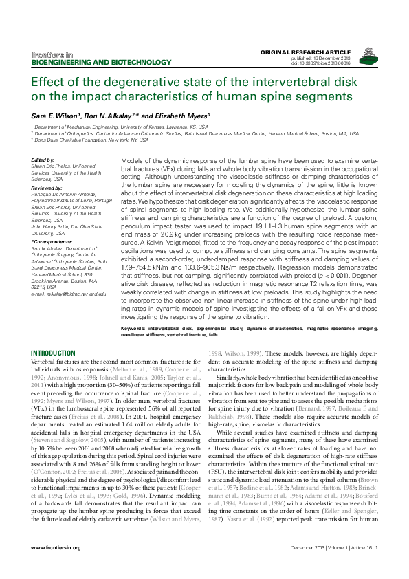(PDF) Effect of the Degenerative State of the Intervertebral Disk on ...