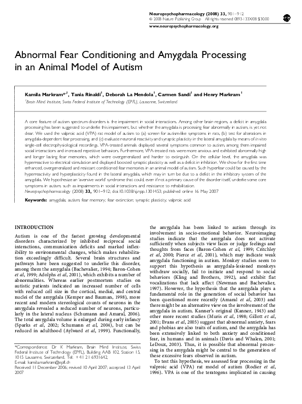 (PDF) Abnormal Fear Conditioning and Amygdala Processing in an Animal ...
