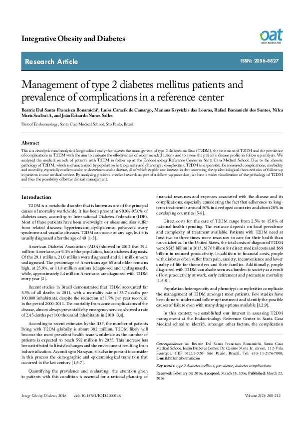 (PDF) Management of type 2 diabetes mellitus patients and prevalence of ...