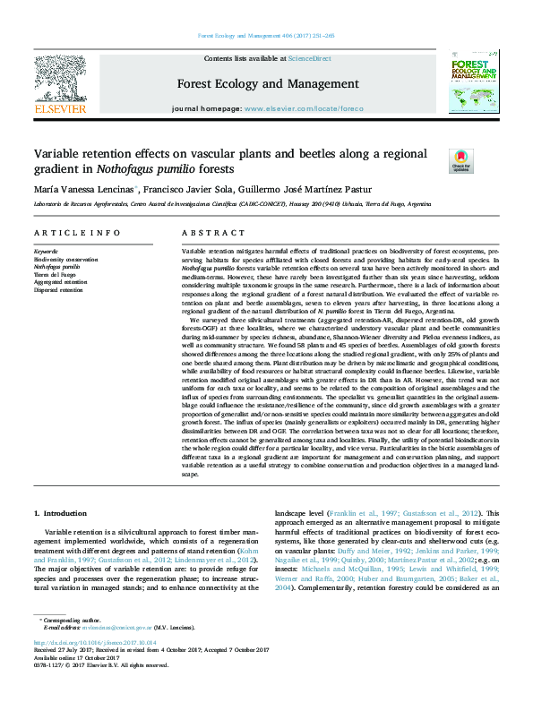 (PDF) Variable retention effects on vascular plants and beetles along a ...