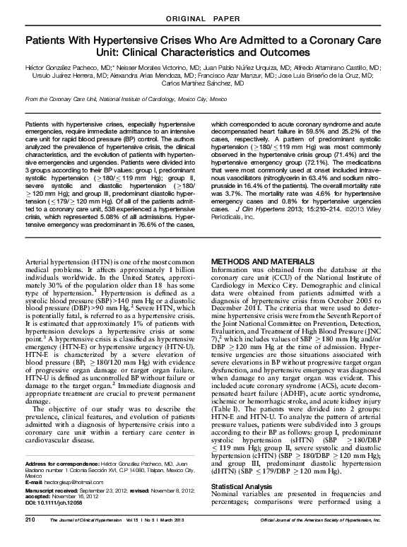 (PDF) Patients With Hypertensive Crises Who Are Admitted to a Coronary ...
