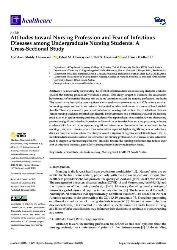 (PDF) Attitudes toward Nursing Profession and Fear of Infectious ...