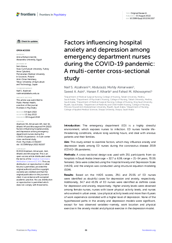 (PDF) Factors influencing hospital anxiety and depression among ...