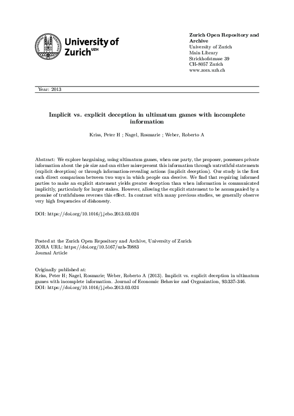 (PDF) Implicit vs. explicit deception in ultimatum games with ...