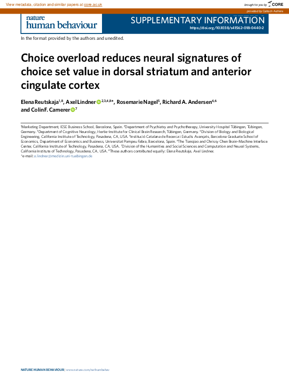 (PDF) Choice overload reduces neural signatures of choice set value in ...