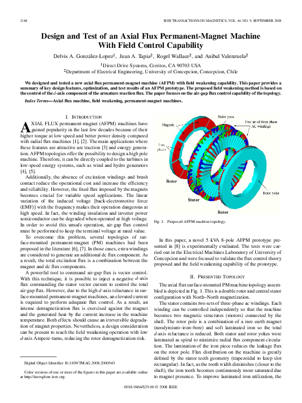 (PDF) Design and Test of an Axial Flux Permanent-Magnet Machine With ...