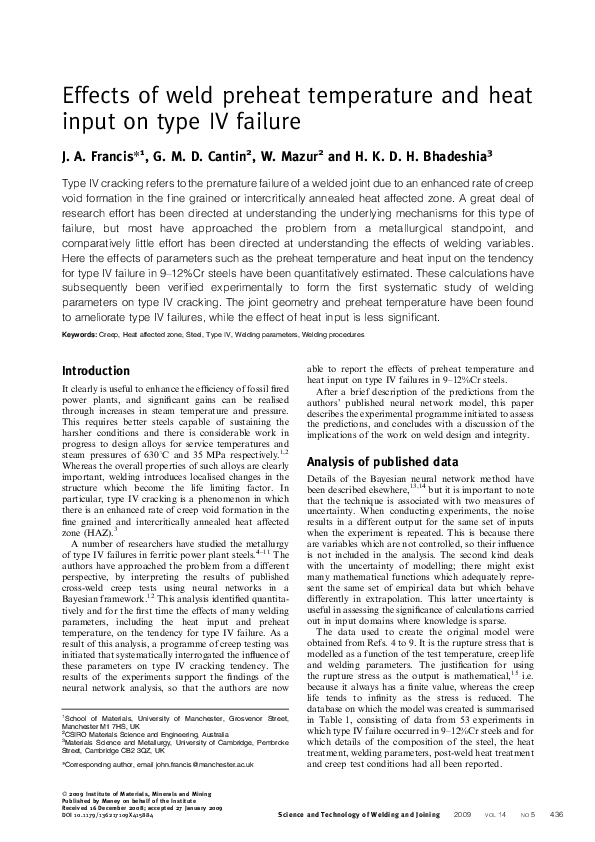 (PDF) Effects of weld preheat temperature and heat input on type IV failure
